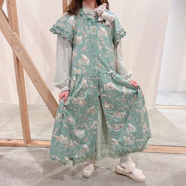 ピンクハウス PINK HOUSE ひつじプリントミディワンピース グリーン