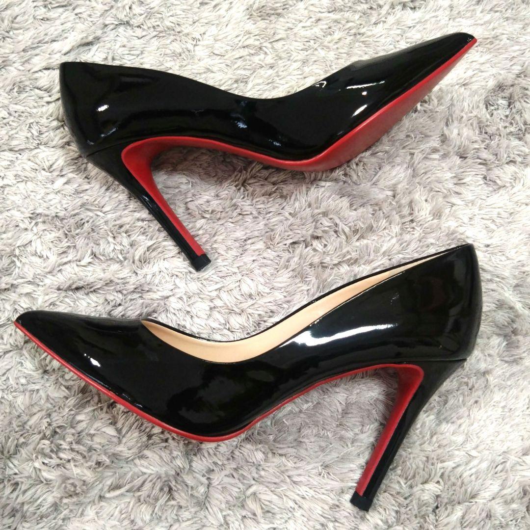 美品 DIANA ポインテッドトゥ エナメルパンプス 23cm 黒 レッドソール