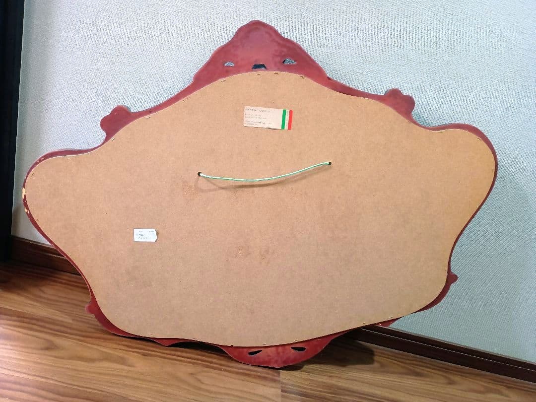 【美品】イタリア製装飾オーバルミラー　ウォルナット調