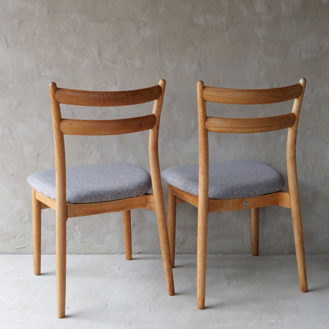 フルメンテ済　日進木工 スタッキングチェア オールドオーク2脚　全面研磨座面新品