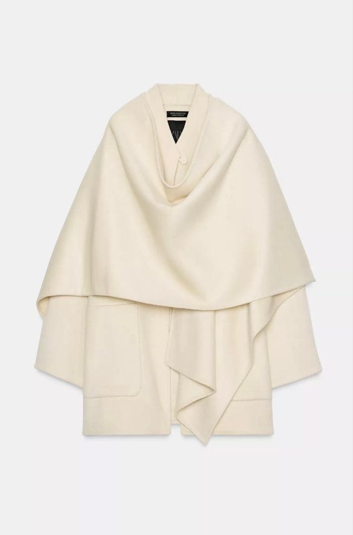 【ZARA】ZW COLLECTION ウールケープコート Sサイズ ZARA】 ○#ZW COLLECTION ウールケープコート○ エクリュ | 8491/257