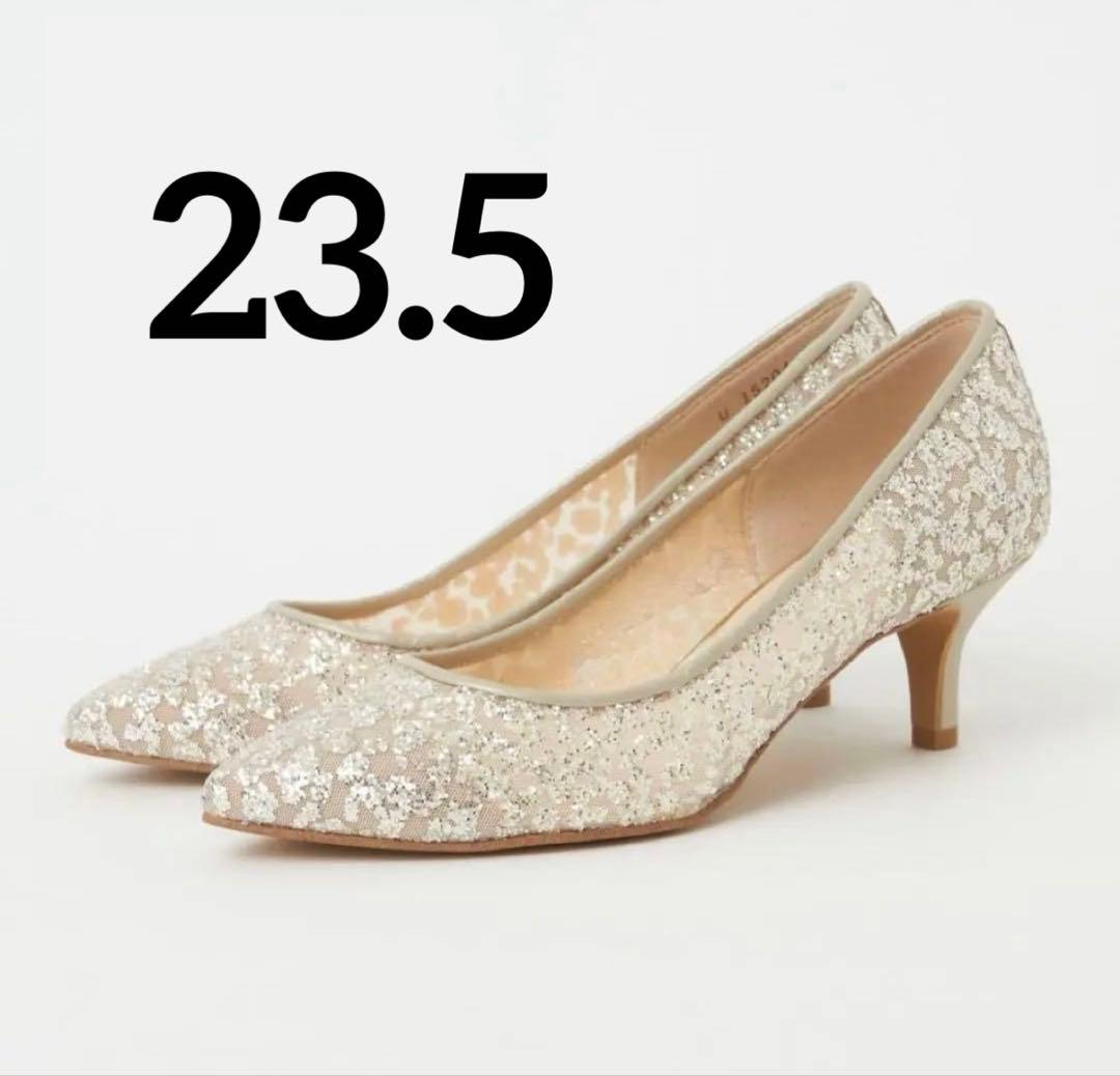 DIANA グリッターチュールパンプス プラチナ 23.5cm（ヒール5cm