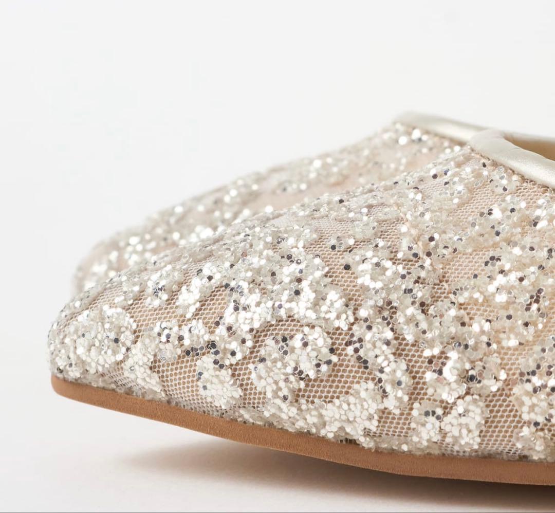 DIANA グリッターチュールパンプス プラチナ 23.5cm（ヒール5cm