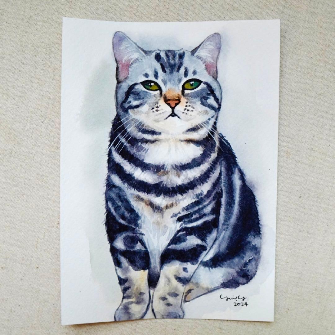 猫の絵238 水彩画 原画 アメショ - メルカリ