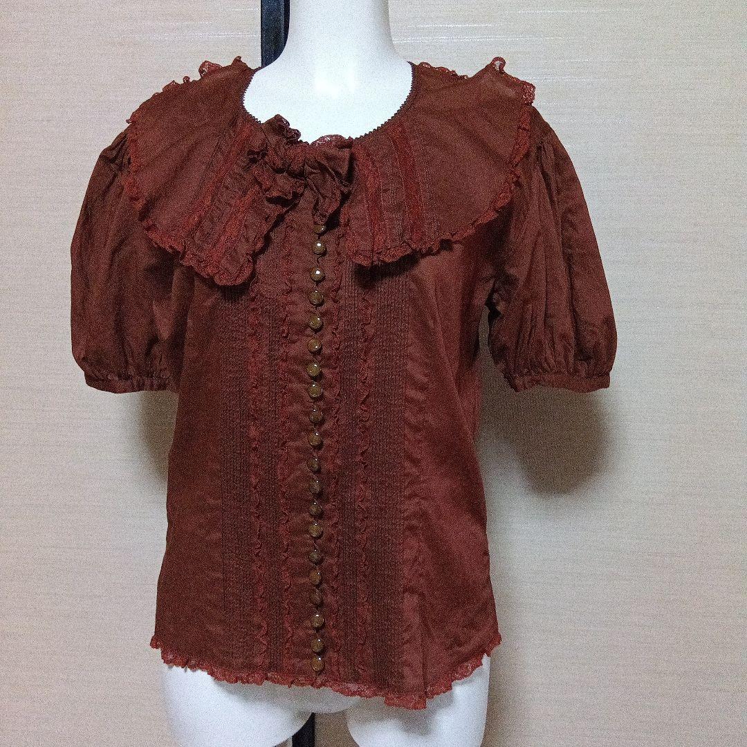 美品✨️ PINK HOUSE ピンクハウス ブラウン フリル 半袖 ブラウス