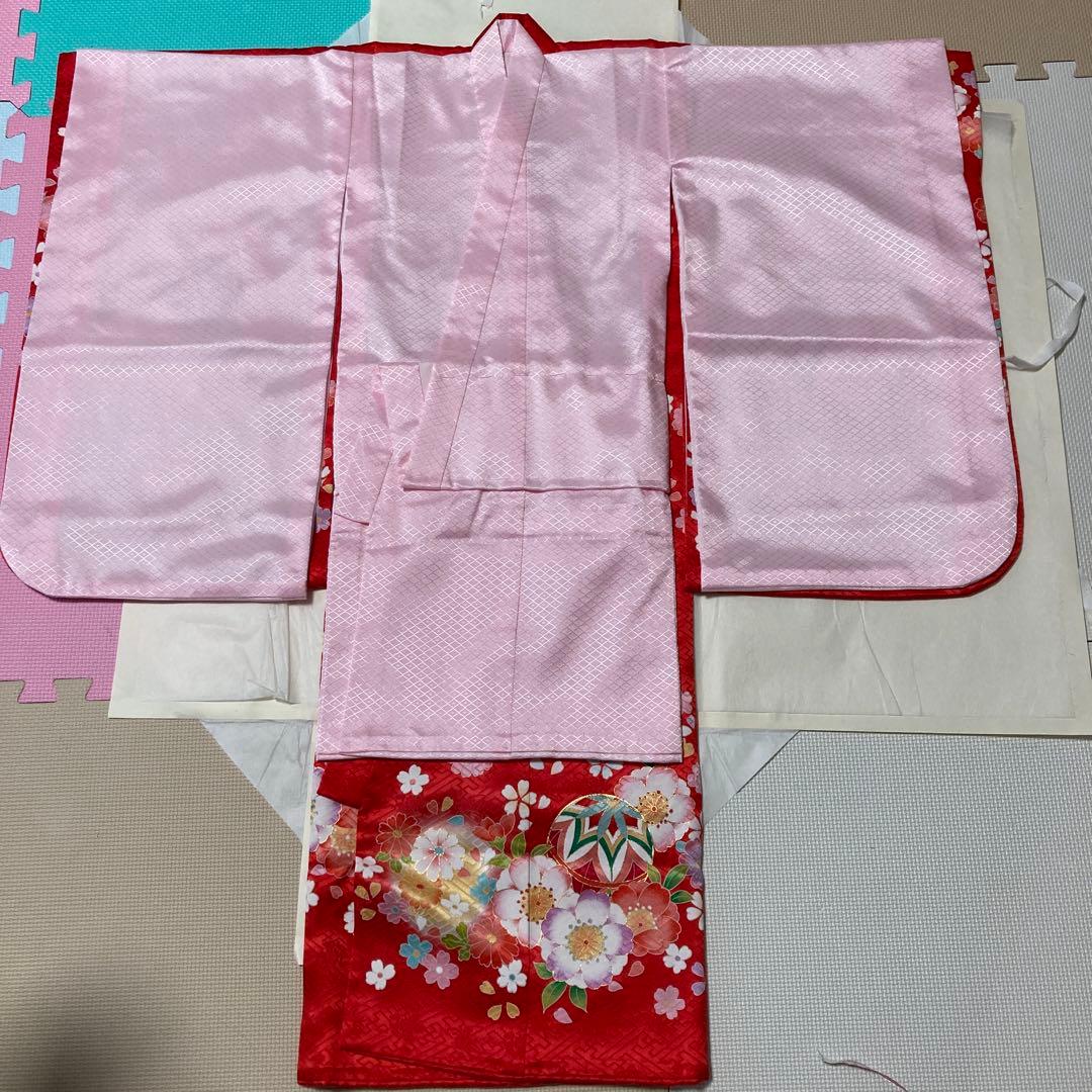 マリー様専用です！ 七五三用 赤色花柄と鞠柄の着物 長襦袢セット