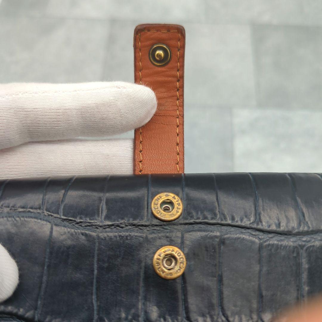 極美品✨フェリージ 長財布 コロコロ クロコ型押し レザー紺 定価86900