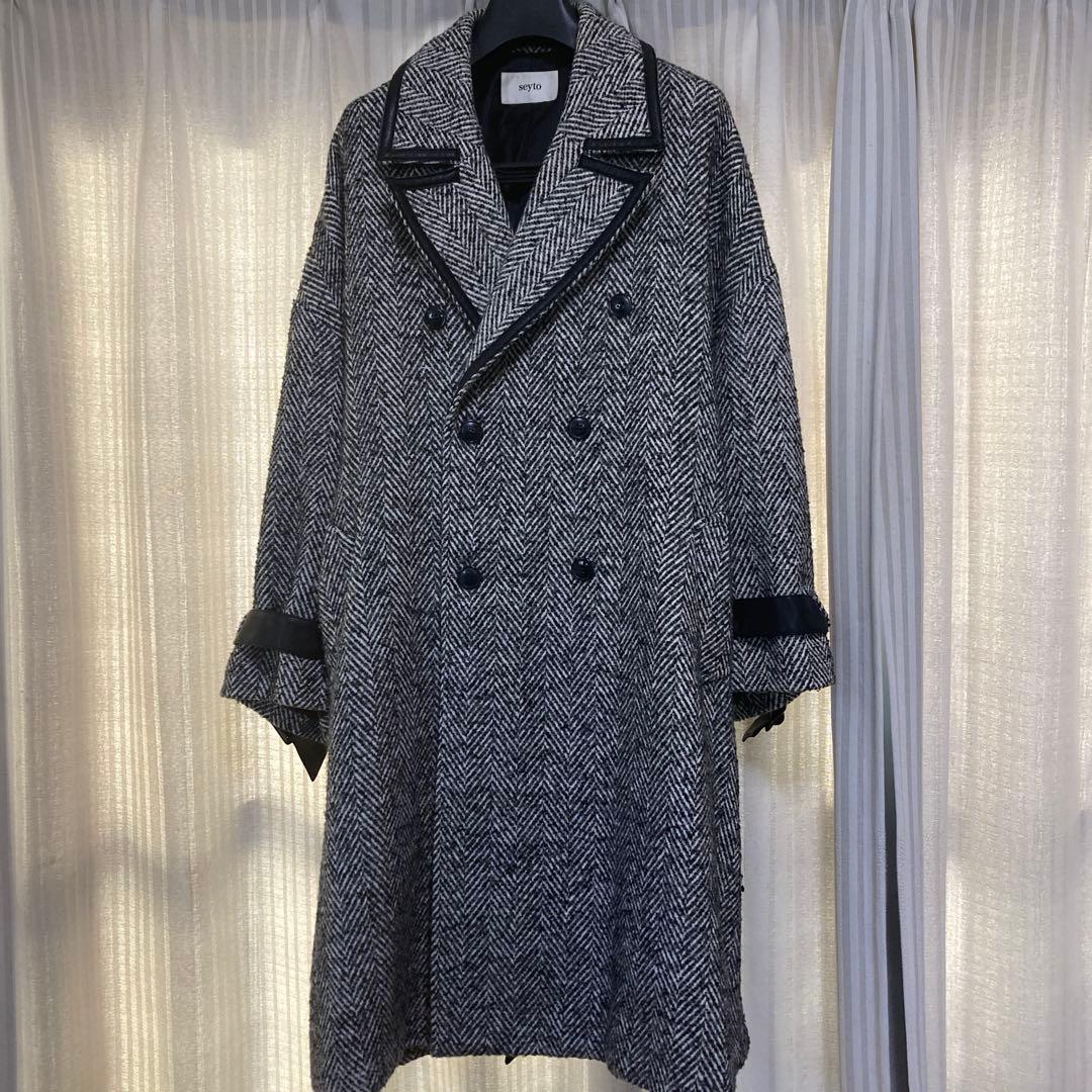 seyto ヘリンボーンツイードオーバーロングコート ブラック サイズ1