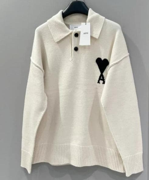 AMI PARIS ホワイト ニット セーター ポロニット M - メルカリ