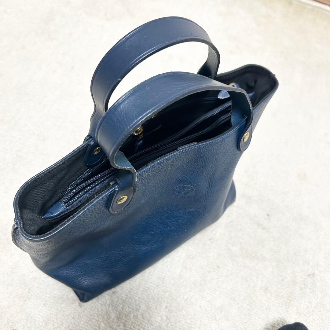 美品　イルビゾンテ　レザートートバッグ　ロイヤルブルー　シボ革　刻印　本革　青