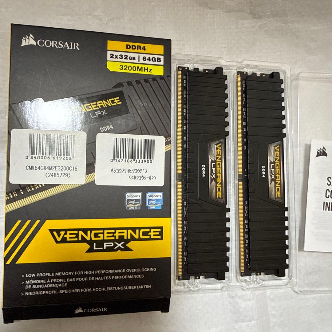 【動作確認済】CORSAIR 32×2 64GBメモリー　RAM コルセア VENGEANCE® 64GB (2x32GB) DDR5 DRAM 6400MHz C32 Memory Kit — Black