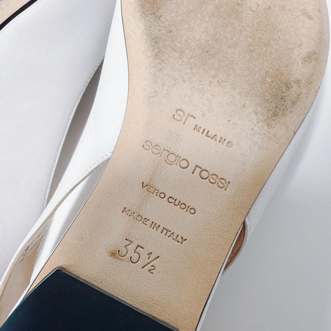 《美品》セルジオロッシ フラットパンプス ストラップ ホワイト 35.5