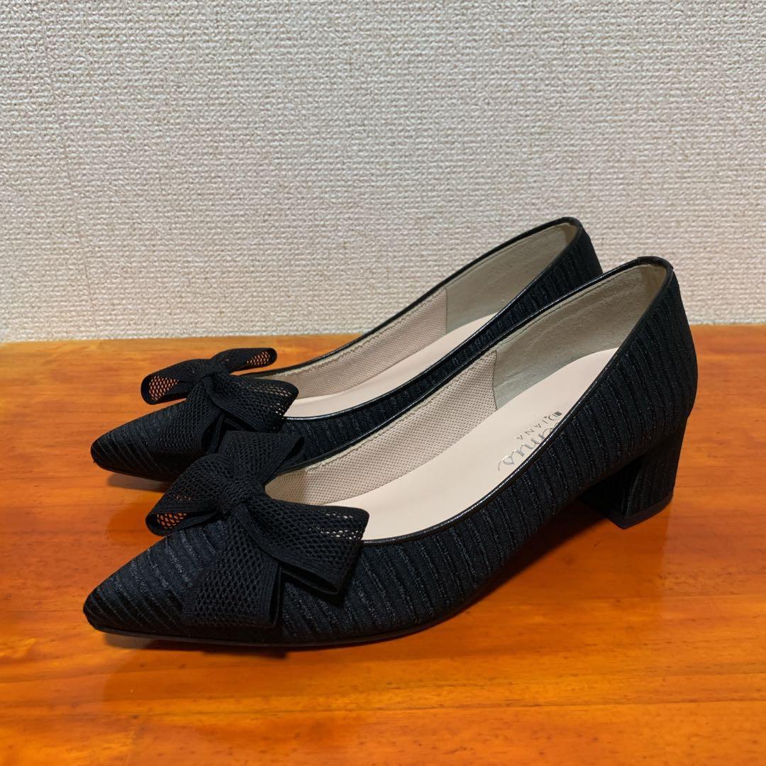 ❀1度のみ着用 DIANA パンプス 黒 ブラック 22.5cm リボン - メルカリ