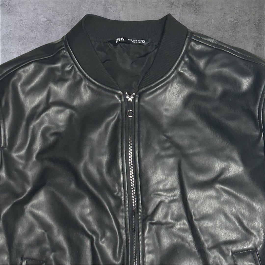 ZARA ザラ【美品】フェイクレザー ボンバージャケット ブラック 黒 XL