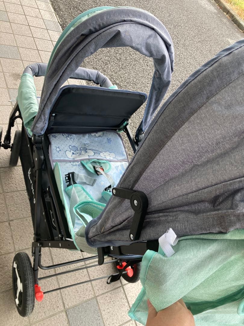 blue baby 二人乗りベビーカー グレー/ミント - メルカリ