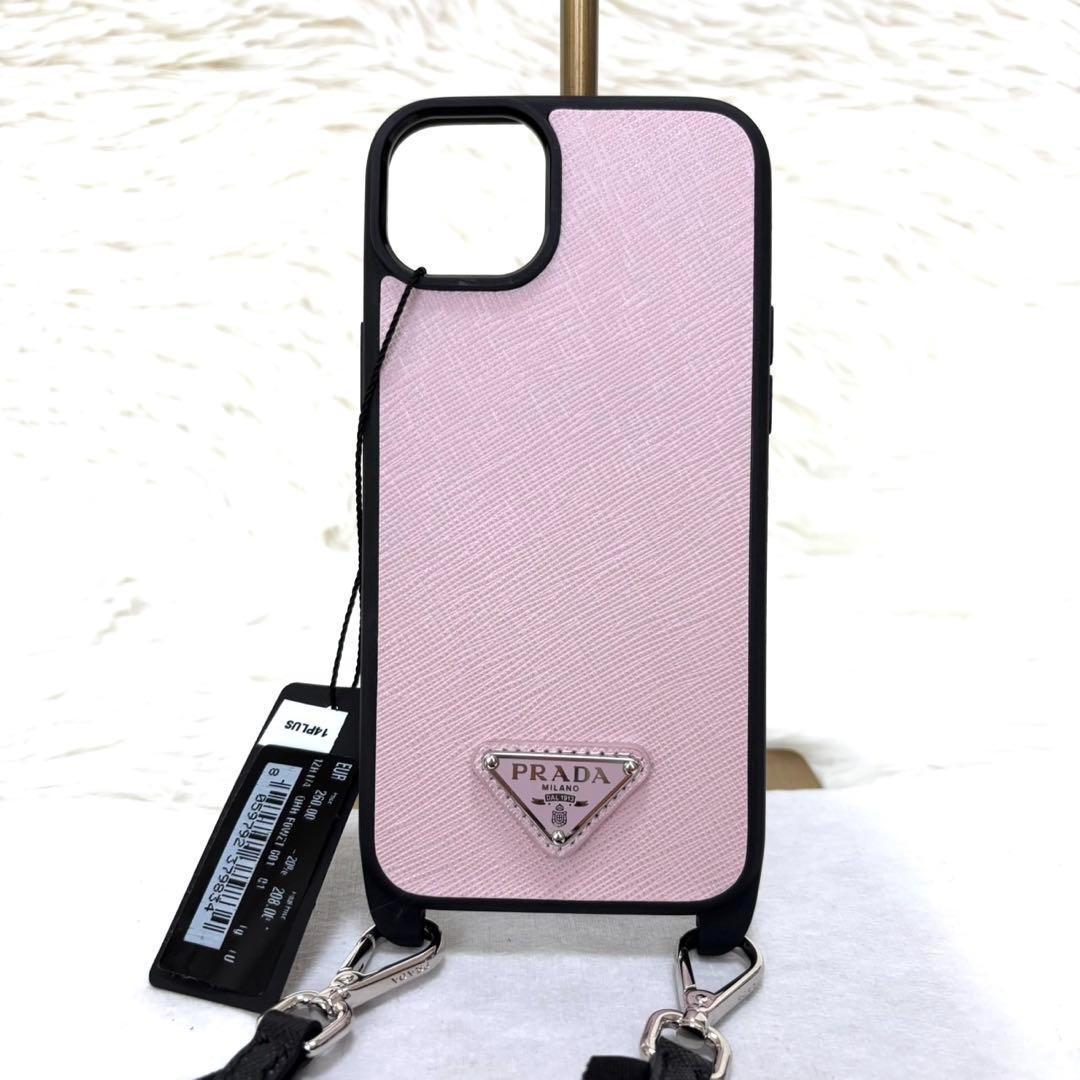 【新品】PRADA iPhone 14 PLUS ケース ストラップ付　ピンク