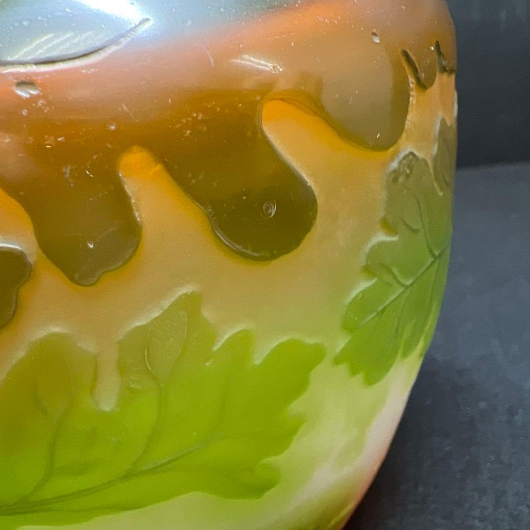 エミール・ガレ 第二期工房酸化腐食彫花入 木箱 幅約14㎝東Y8-0130☆1F