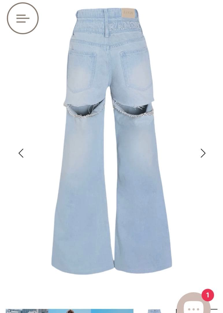 RANDY ビジューバックカットワイドデニム Sサイズ