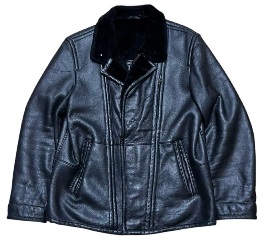 HUGO BOSS ムートンレザージャケット ブラック - メルカリ