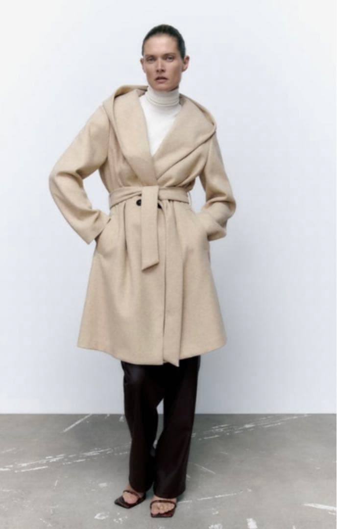 zara ソフトコートフードベルト ロングコート コート - メルカリ