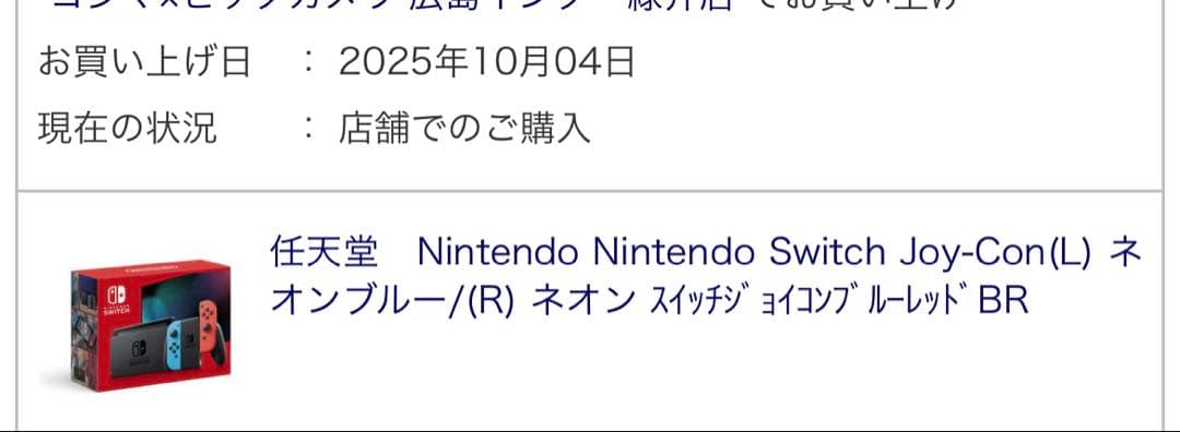 2025年10月購入　Nintendo Switch 本体 箱付き
