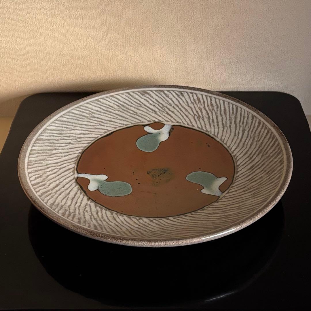益子焼 島岡達三 象嵌皿 大皿 9寸皿 27.4cm 人間国宝 共箱