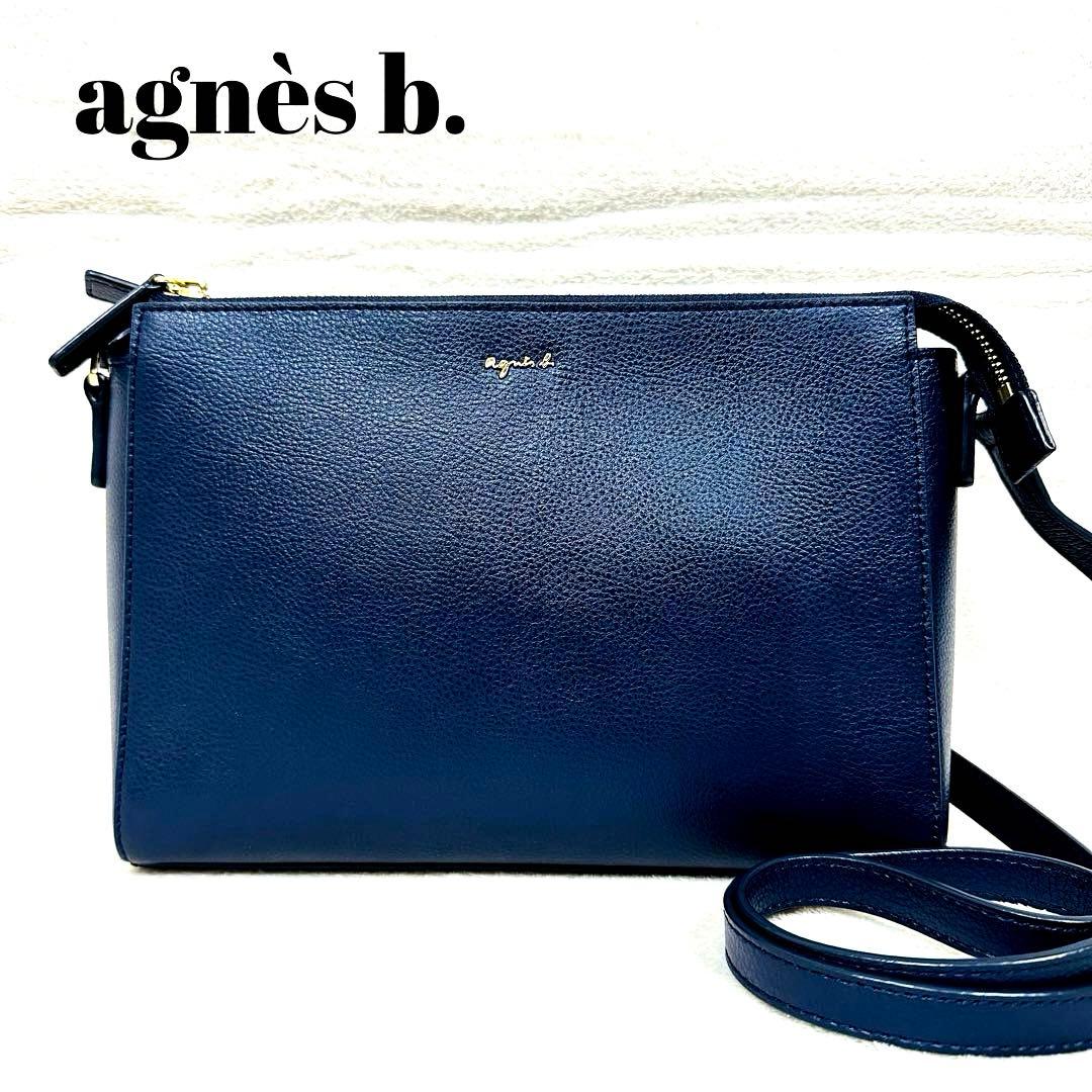 agnes b. アニエスベー ダークネイビー レザーショルダーバッグ 本革