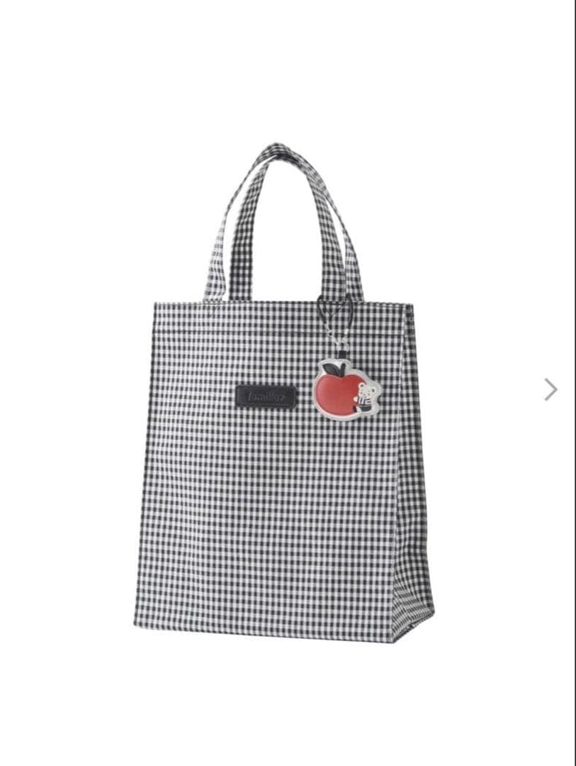 ファミリア ギンガムチェック　トートバッグ　白黒