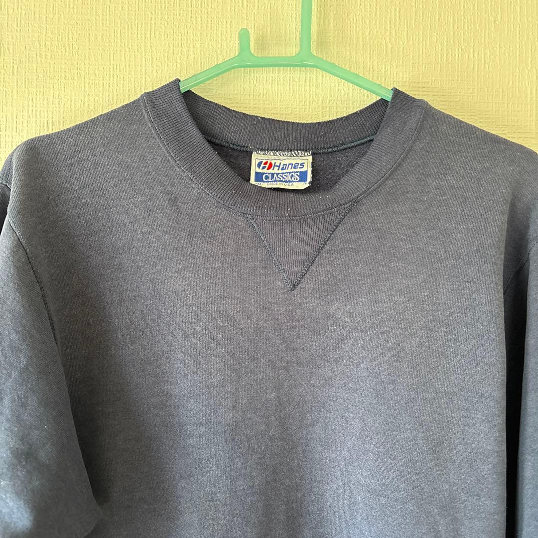 90s? Hanes classic USA製 前V ネイビー スウェット M - メルカリ