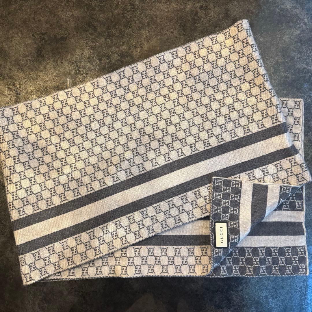 【早い者勝ち！／超美品✨】GUCCI マフラー ストール グレー×ブラック