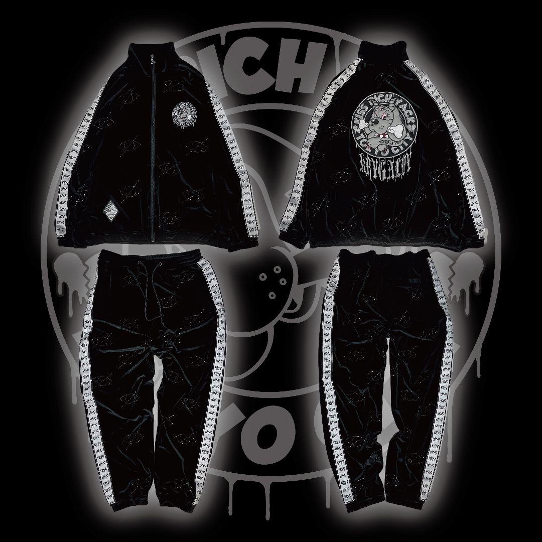 GALFY×KRY ぴかぴかラインストーン ジャージセットアップ 黒×ホワイト GALFY×KRY ぴかぴかラインストーン ジャージセットアップ 黒×ホワイト