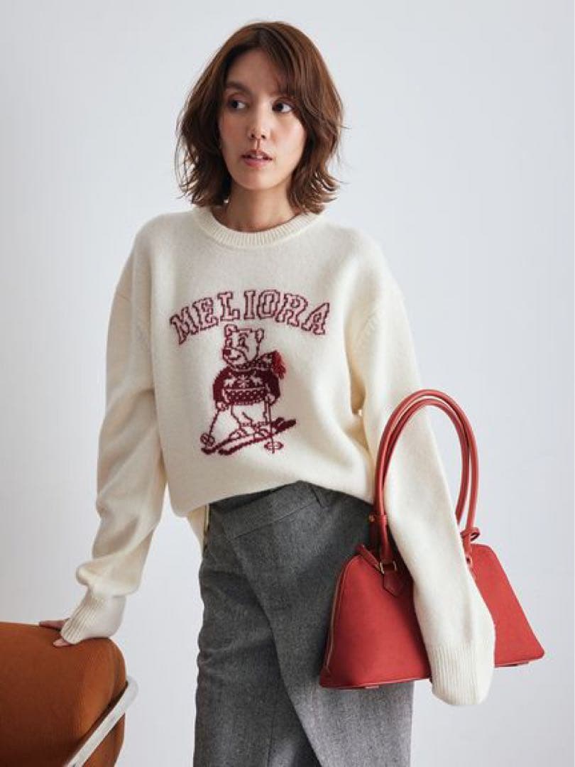 Wht＊MilaOwen MILAOクルーネックジャガードニット ミラ オーウェン Mila Owen MILAOクルーネックジャガードニット （WHT