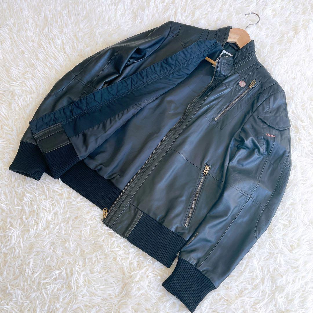 美品】ジースターロゥ レザーボンバージャケット 牛革 リブ 金ボタン
