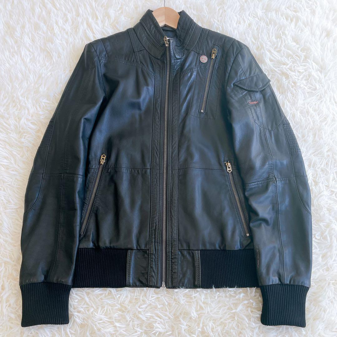 美品】ジースターロゥ レザーボンバージャケット 牛革 リブ 金ボタン