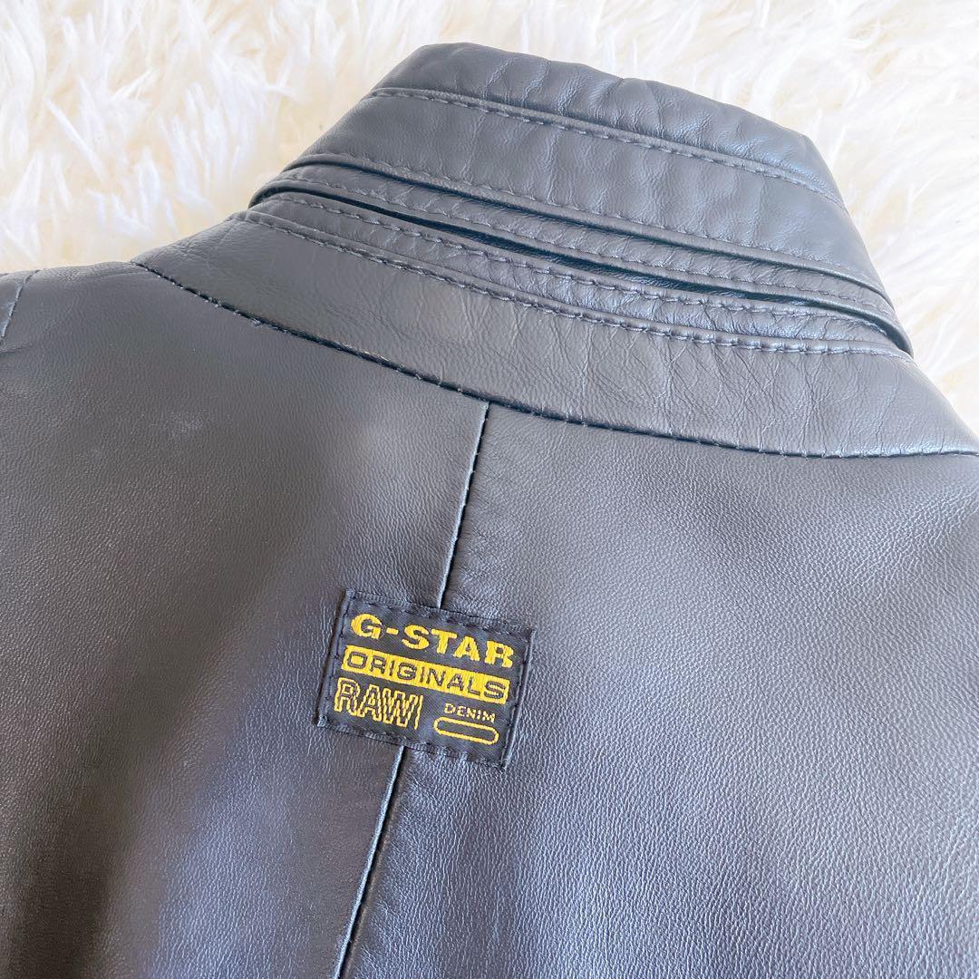 美品】ジースターロゥ レザーボンバージャケット 牛革 リブ 金ボタン