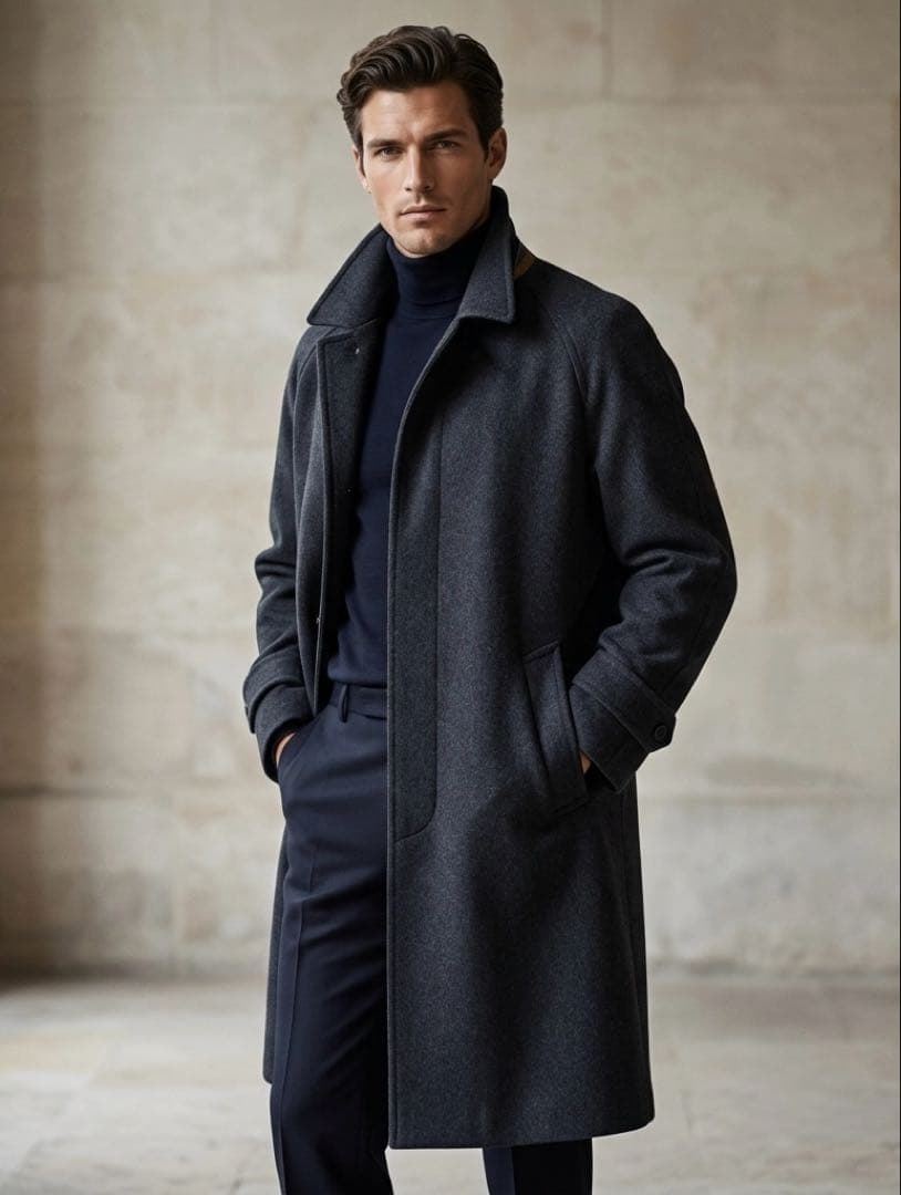 DAKS ダックス カシミヤ100% ステンカラーコート ダークグレー 48 L