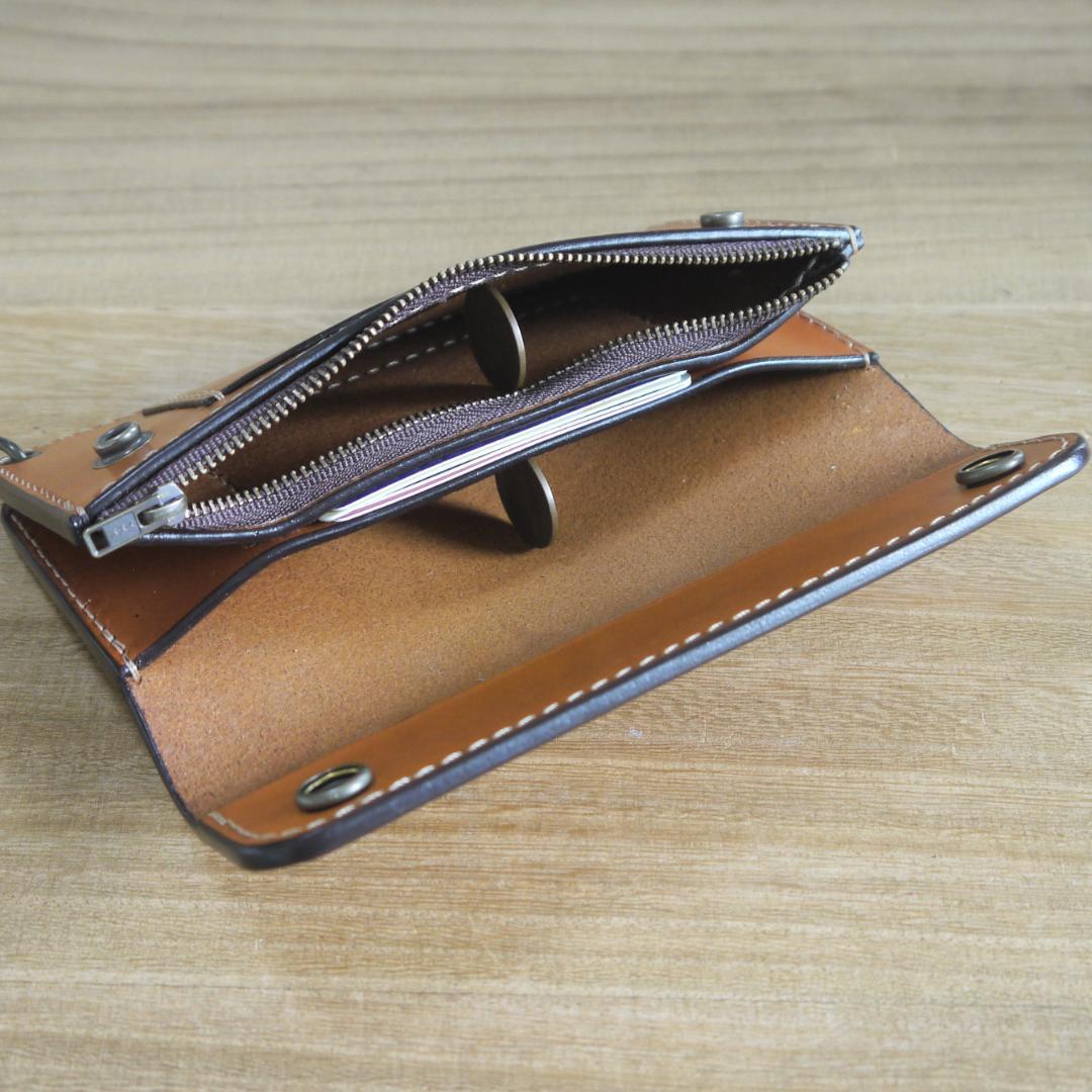 ヌメ革　栃木レザー　サドルレザー　赤タグ付き　トラッカーウォレット　キャメル