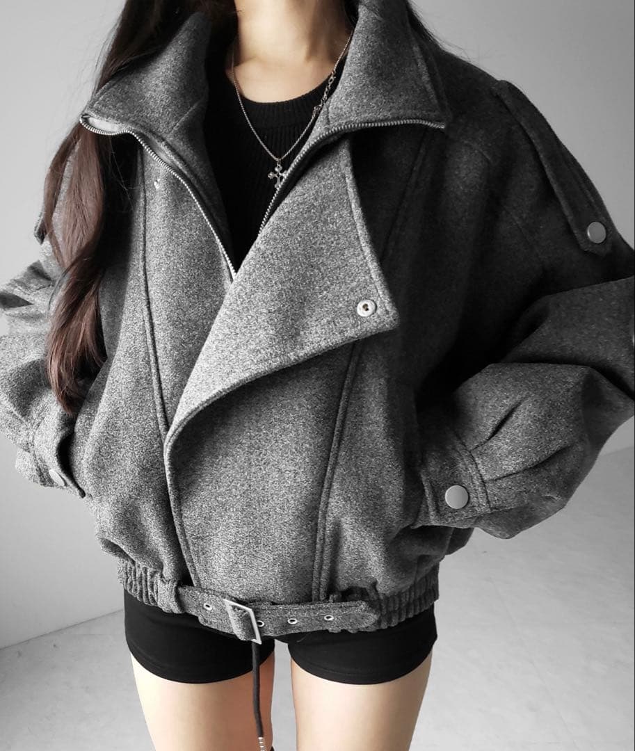 me+em select ウールライクベルテッドオーバーコート グレー - メルカリ