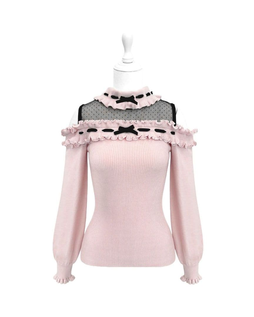 ミシェルマカロン ハニーミュウ ドットチュール肩あきフリルトップス