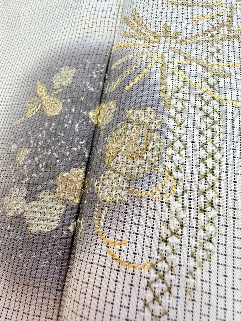 未使用 高級 訪問着 正絹 袷 白大島紬 刺繍 ホワイト 暈し染め パール