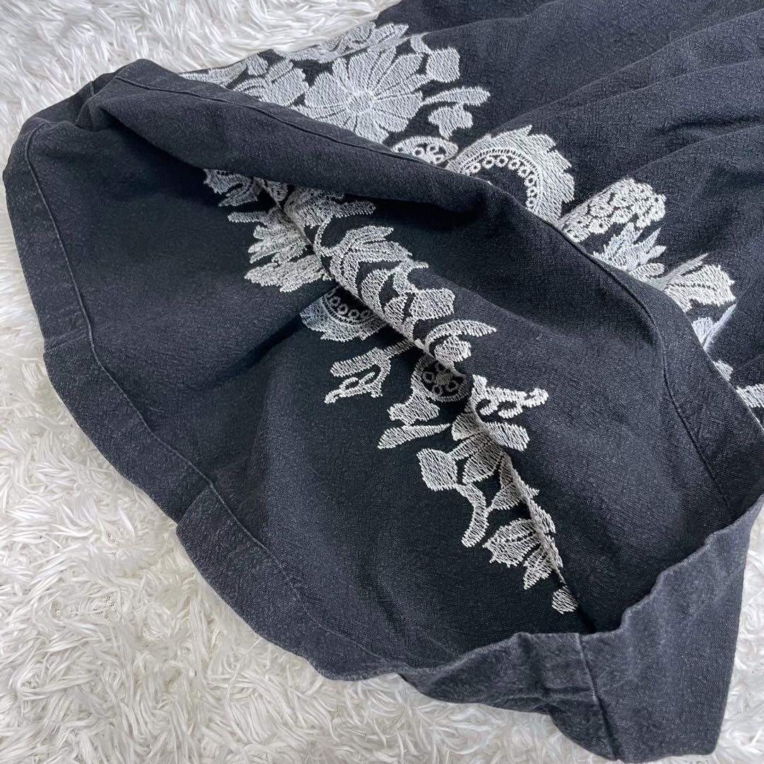 ビアズリー 花 刺繍 バギー リネン ガウチョ パンツ - メルカリ