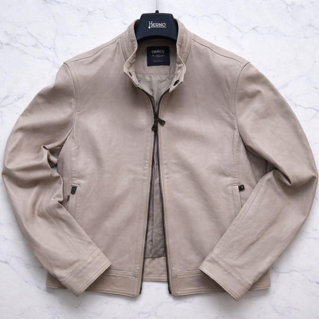 EMMETI JURI 羊革 シングルライダース ジャケット ベージュ 50 楽天市場】エンメティ EMMETI シングルライダースジャケット メンズ