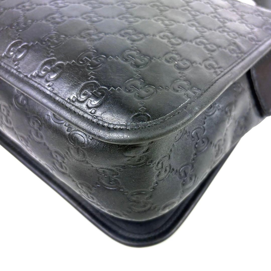 レア✨グッチ メッセンジャーバッグ シマ レザー ブラック GG柄 A4PC可