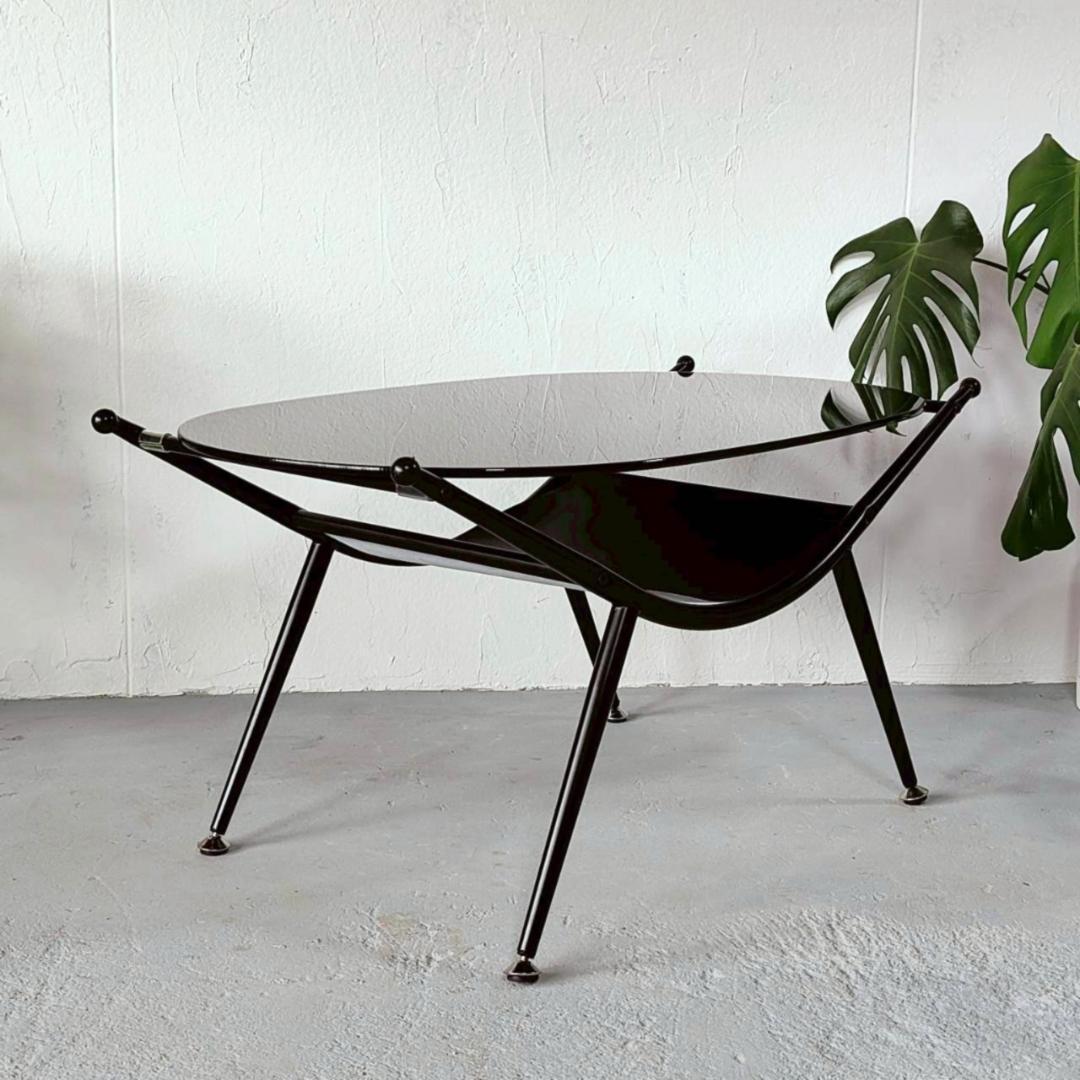 ミッドセンチュリー ガラステーブル 黒 幅80cm スペースエイジ - メルカリ