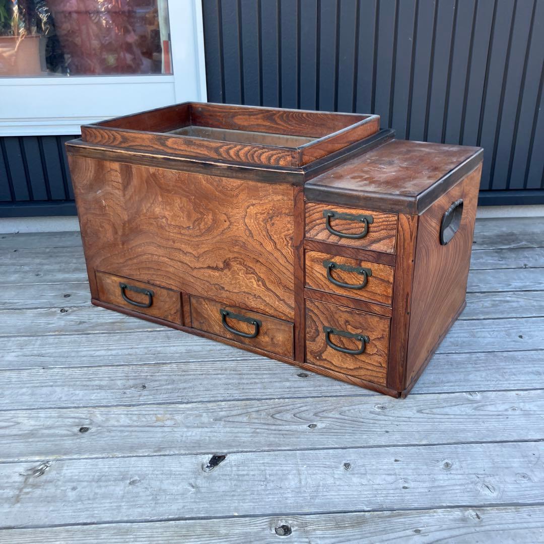 昭和レトロ 木製 長火鉢 5杯 引き出し収納付き 火鉢 囲炉裏 古家具