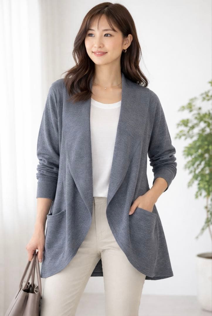 極美品♪レリアン カーディガン サイズ17 大きいサイズ 毛100% グレー