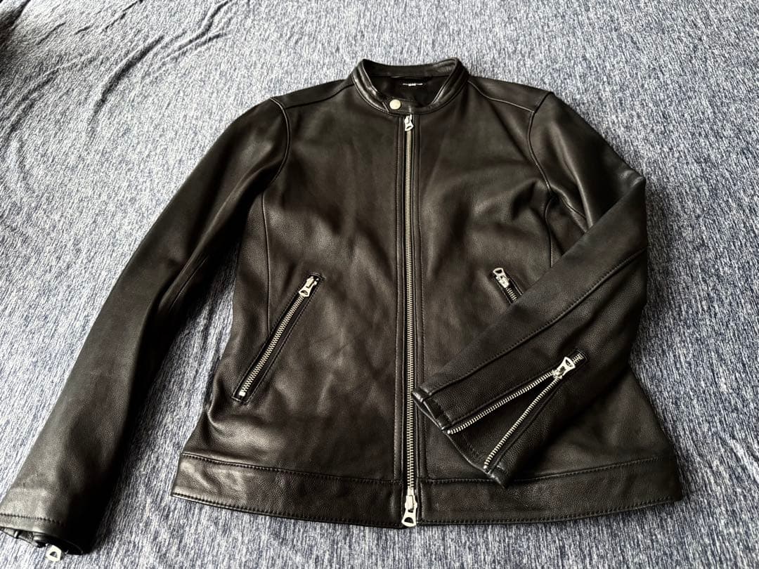 フリークスストア シングルライダースジャケットゴートレザーM 山羊 黒 FREAK'S STORE◇シングルライダースジャケット/M/山羊革/ブラック/無地