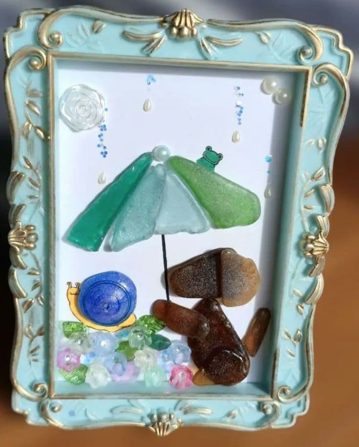 No.1 シーグラスアート わんちゃんとみんなの梅雨 - メルカリ