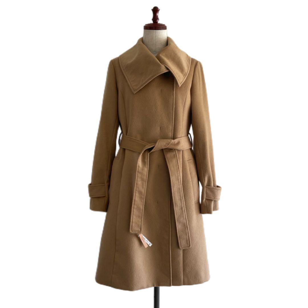 美品 Cara カーラ カシミヤ100% 女優襟 ロングコート キャメル - メルカリ