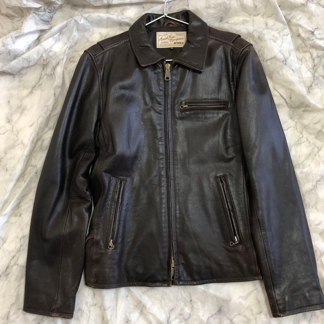 AVIREXアヴィレックス　レザージャケット　シングル　ライダース　ブラウン　L 中古・古着通販】AVIREX (アヴィレックス) ラムレザー シングル